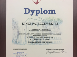 I miejsce w kategorii artystycznej w Wojewódzkim Konkursie Literackim i Artystycznym w „Świecie wartości moralnych”