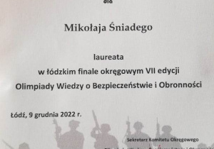 Dyplom dla Mikołaja Śniadego
