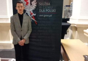 Mikołaj Śniady podczas Olimpiady Wiedzy o Bezpieczeństwie