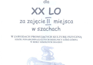 Dyplom za zajęcie drugiego miejsca