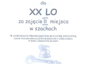 II miejsce w szachach w ramach zawodów promujących kulturę fizyczną dla drużyny