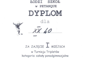 Dyplom za zajęcie pierwszego miejsca w Turnieju Tripletów