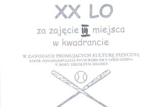 Dyplom za zajęcie trzeciego miejsca w kwadrancie