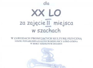 II miejsce w szachach w ramach zawodów promujących kulturę fizyczną dla drużyny